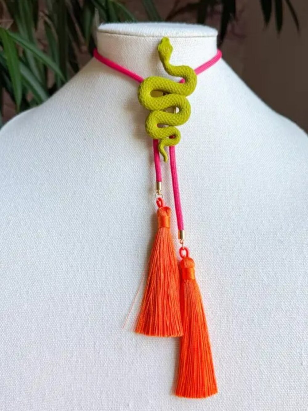 Snake Bolo Olive Green with Fuchsia & Orange NEW